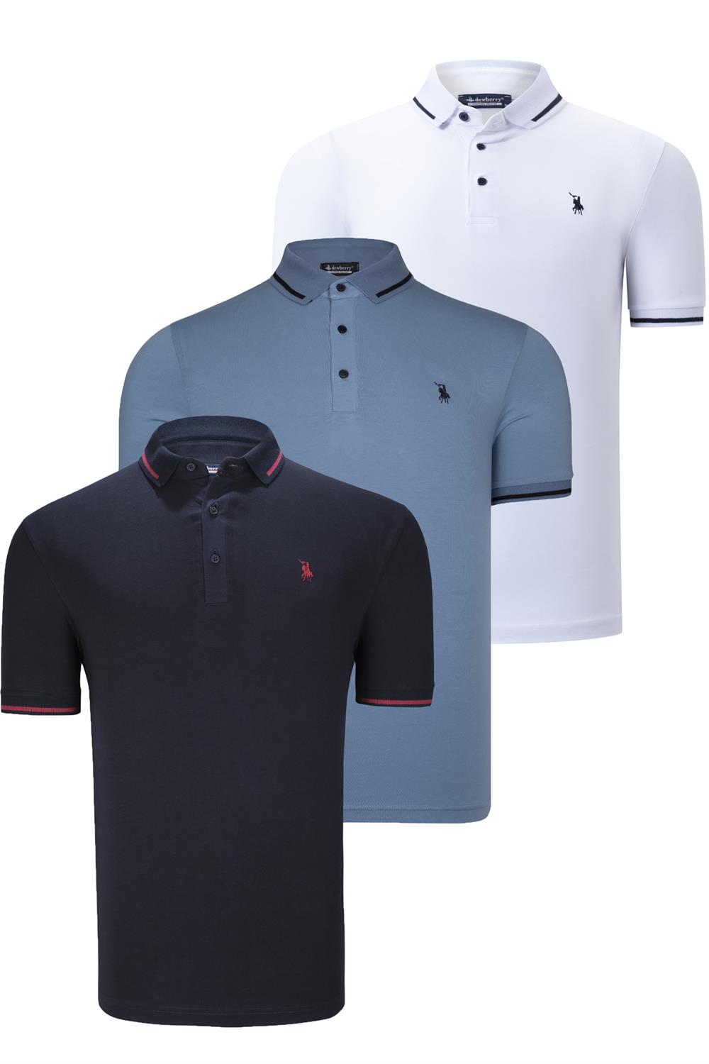 ÜÇLÜ SET T8586 DEWBERRY ERKEK T-SHIRT-LACİVERT-BEYAZ-İNDİGO