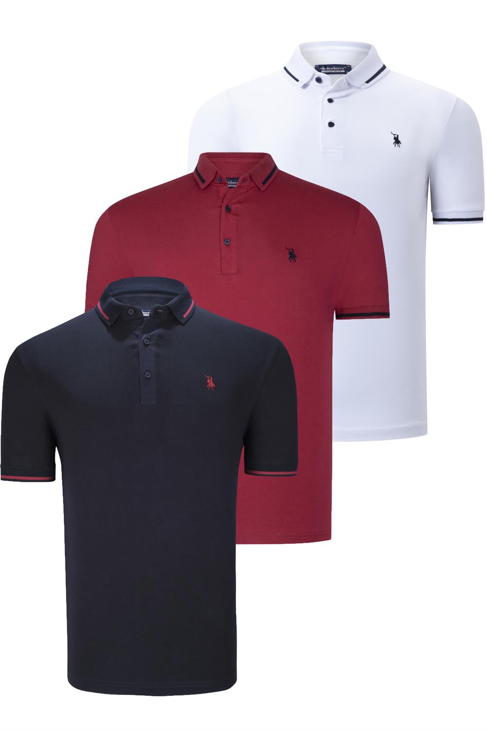 ÜÇLÜ SET T8586 DEWBERRY ERKEK T-SHIRT-LACİVERT-BEYAZ-BORDO