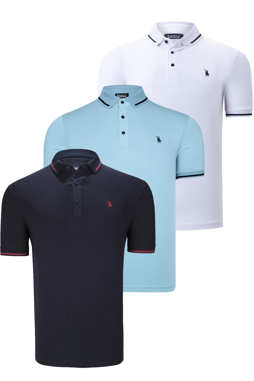 ÜÇLÜ SET T8586 DEWBERRY ERKEK T-SHIRT-LACİVERT-BEYAZ-CAMGÖBEĞİ