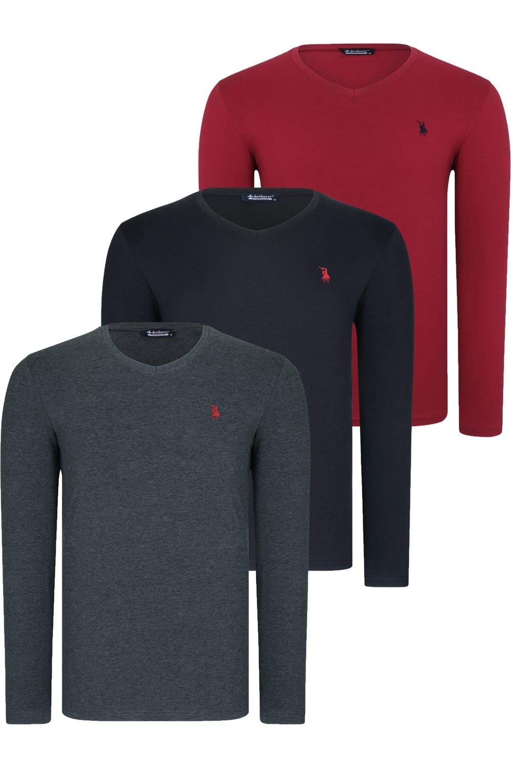 ÜÇLÜ SET T8587 DEWBERRY V YAKA ERKEK SWEATSHIRT-SİYAH-ANTRASİT-BORDO
