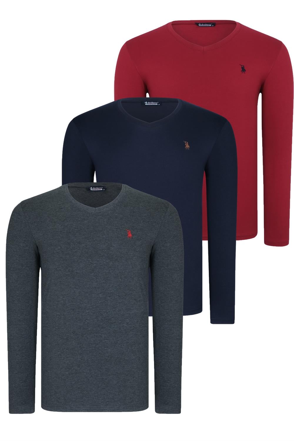 ÜÇLÜ SET T8587 DEWBERRY V YAKA ERKEK SWEATSHIRT-LACİVERT-ANTRASİT-BORDO