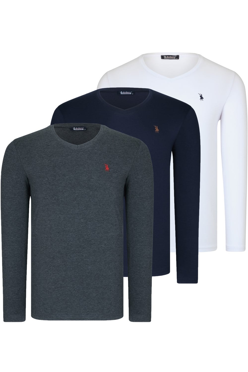 ÜÇLÜ SET T8587 DEWBERRY V YAKA ERKEK SWEATSHIRT-LACİVERT-ANTRASİT-BEYAZ