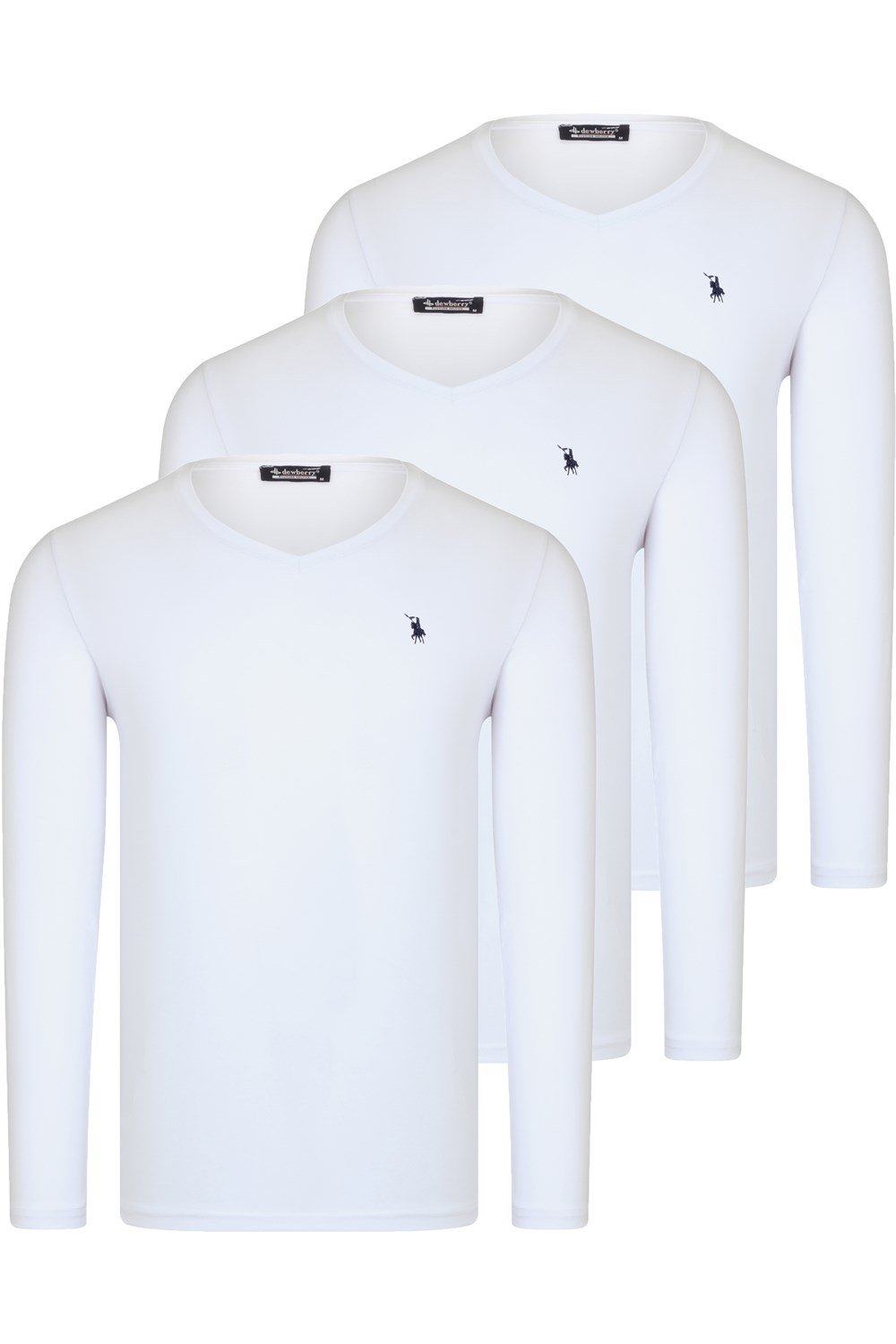 ÜÇLÜ SET T8587 DEWBERRY V YAKA ERKEK SWEATSHIRT-BEYAZ-BEYAZ-BEYAZ