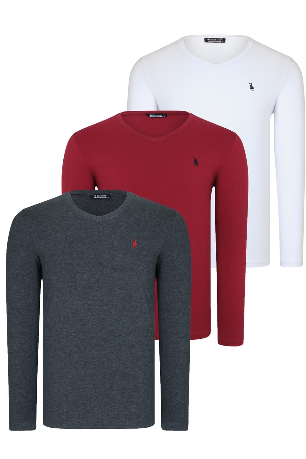 ÜÇLÜ SET T8587 DEWBERRY V YAKA ERKEK SWEATSHIRT-BEYAZ-ANTRASİT-BORDO