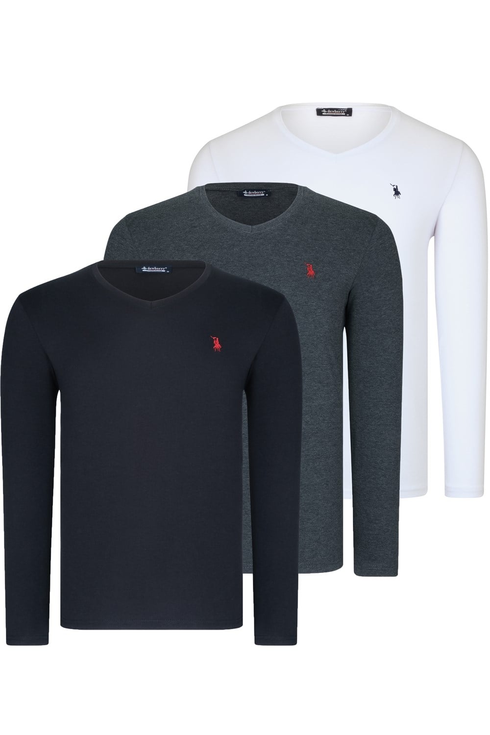 ÜÇLÜ SET T8587 DEWBERRY V YAKA ERKEK SWEATSHIRT-SİYAH-BEYAZ-ANTRASİT