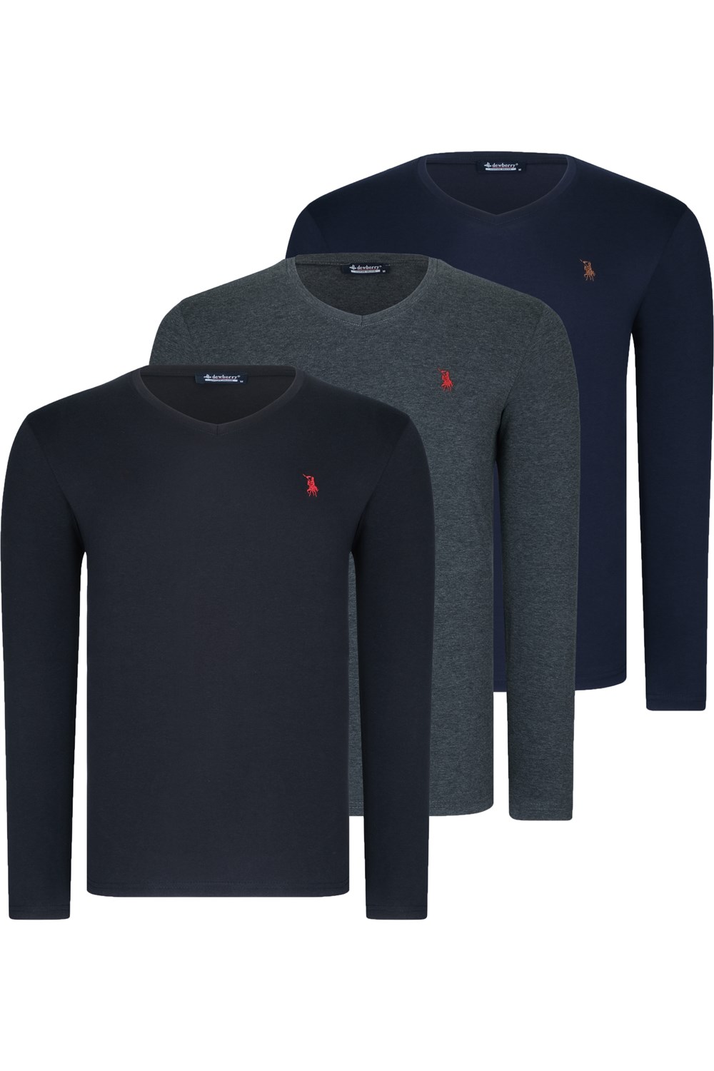 ÜÇLÜ SET T8587 DEWBERRY V YAKA ERKEK SWEATSHIRT-SİYAH-ANTRASİT-LACİVERT
