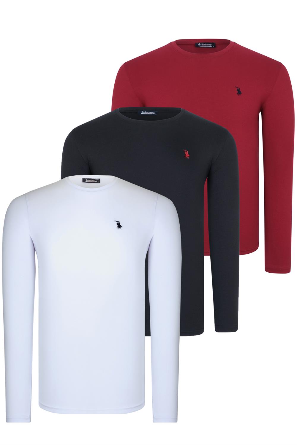 ÜÇLÜ SET T8588 DEWBERRY YUVARLAK YAKA ERKEK SWEATSHIRT-SİYAH-BEYAZ-BORDO