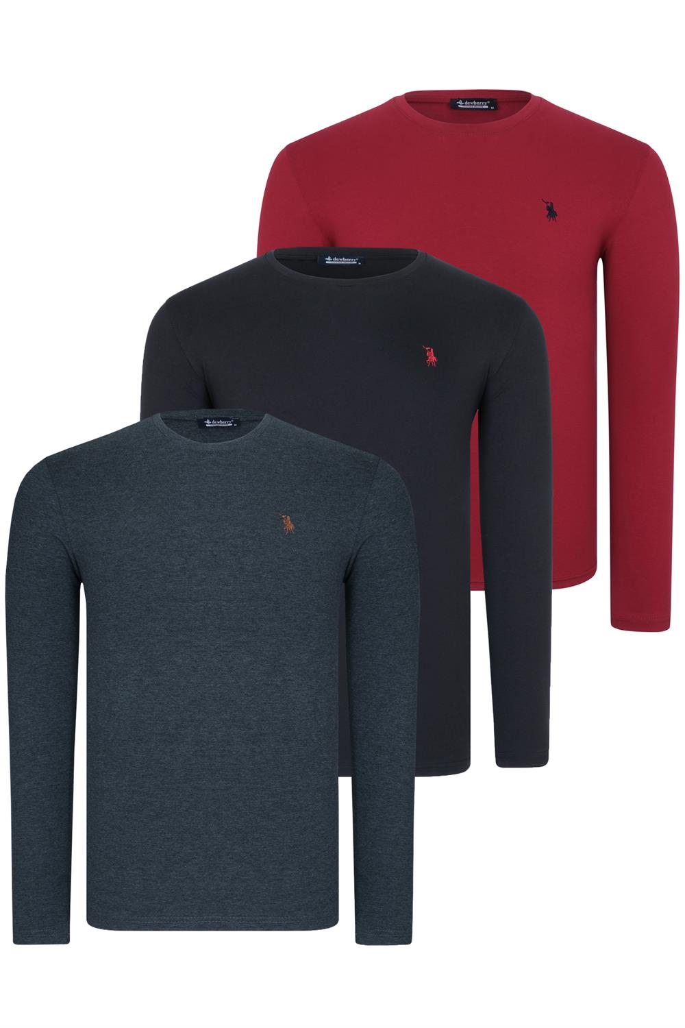 ÜÇLÜ SET T8588 DEWBERRY YUVARLAK YAKA ERKEK SWEATSHIRT-SİYAH-ANTRASİT-BORDO