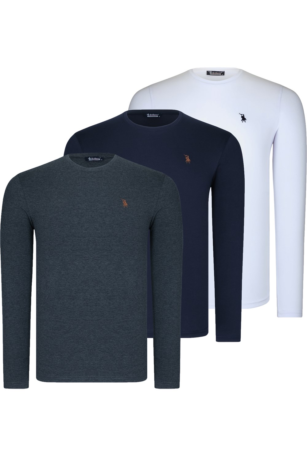 ÜÇLÜ SET T8588 DEWBERRY YUVARLAK YAKA ERKEK SWEATSHIRT-LACİVERT-ANTRASİT-BEYAZ