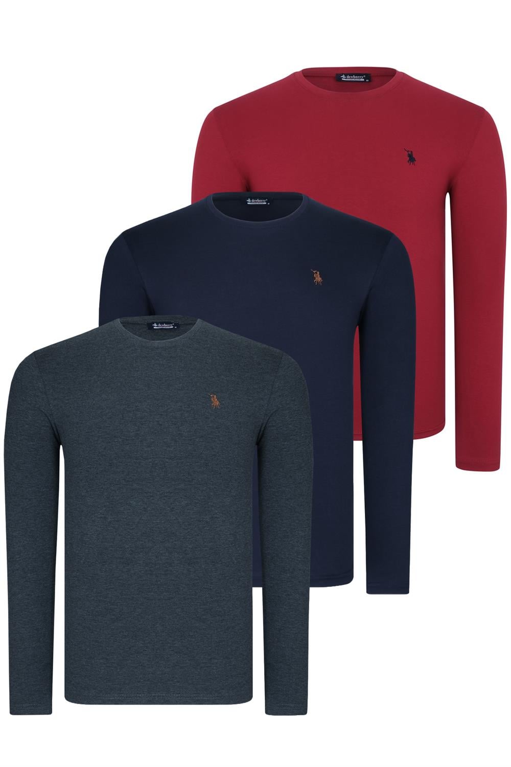 ÜÇLÜ SET T8588 DEWBERRY YUVARLAK YAKA ERKEK SWEATSHIRT-LACİVERT-ANTRASİT-BORDO
