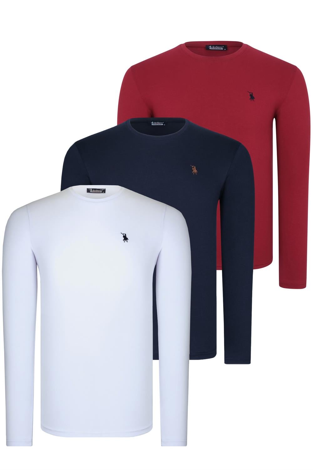 ÜÇLÜ SET T8588 DEWBERRY YUVARLAK YAKA ERKEK SWEATSHIRT-BEYAZ-LACİVERT-BORDO