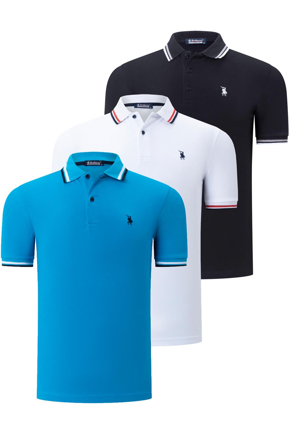 ÜÇLÜ SET T8594 DEWBERRY ERKEK T-SHIRT-SİYAH-BEYAZ-KOYU MAVİ