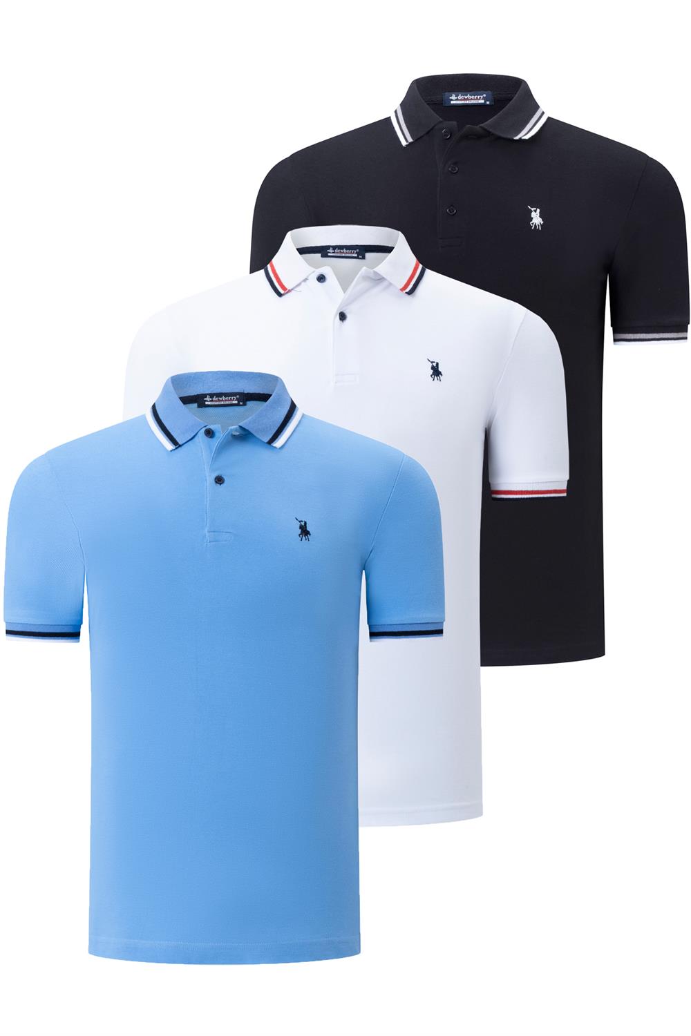 ÜÇLÜ SET T8594 DEWBERRY ERKEK T-SHIRT-SİYAH-BEYAZ-AÇIK MAVİ