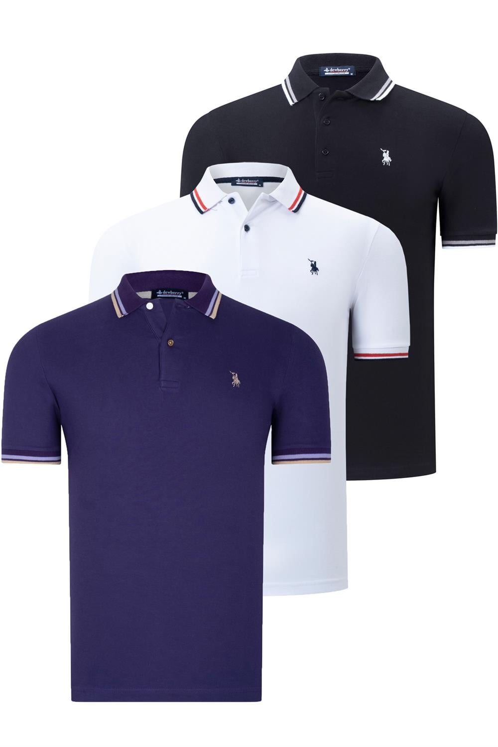 ÜÇLÜ SET T8594 DEWBERRY ERKEK T-SHIRT-SİYAH-BEYAZ-MOR