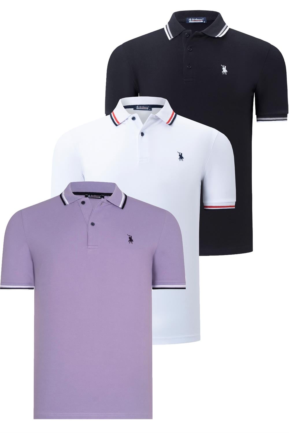 ÜÇLÜ SET T8594 DEWBERRY ERKEK T-SHIRT-SİYAH-BEYAZ-LİLA