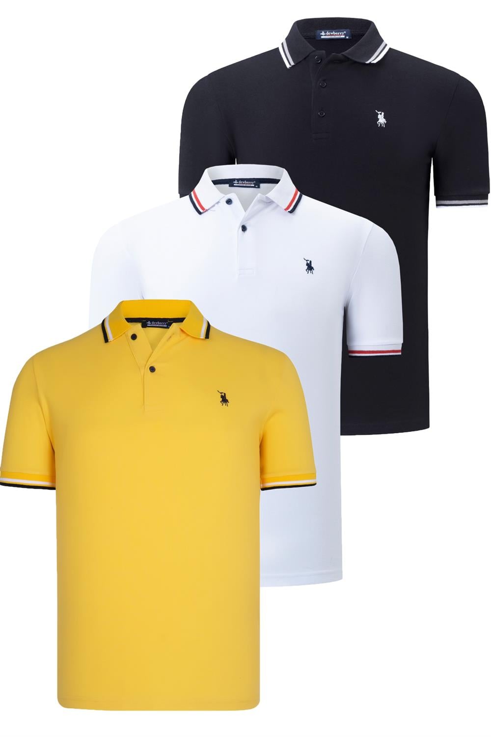 ÜÇLÜ SET T8594 DEWBERRY ERKEK T-SHIRT-SİYAH-BEYAZ-SARI