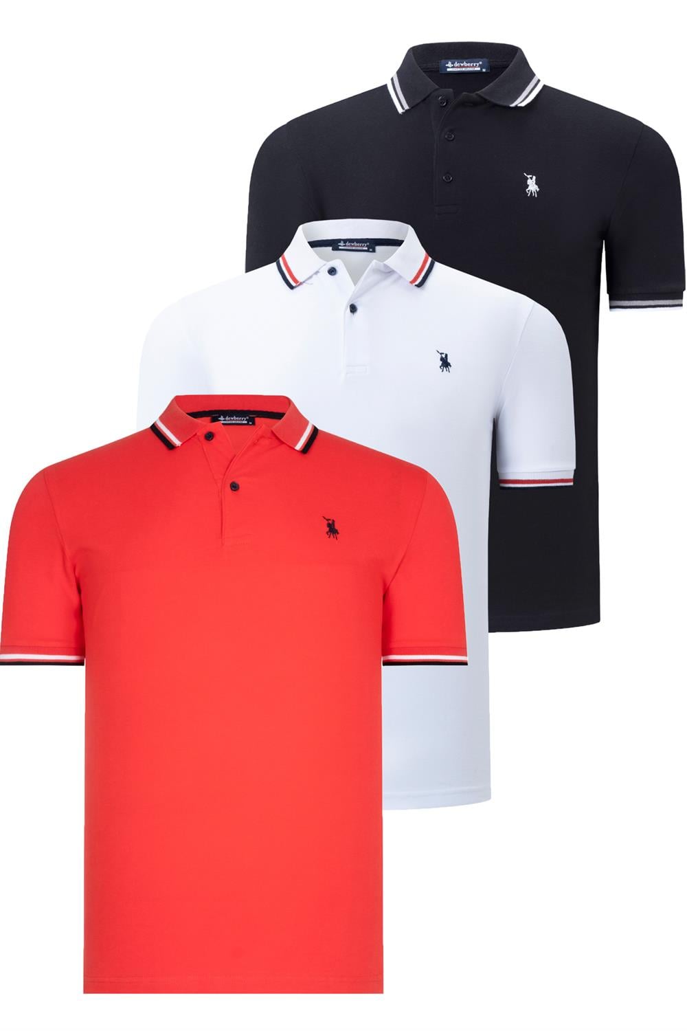 ÜÇLÜ SET T8594 DEWBERRY ERKEK T-SHIRT-SİYAH-BEYAZ-NAR