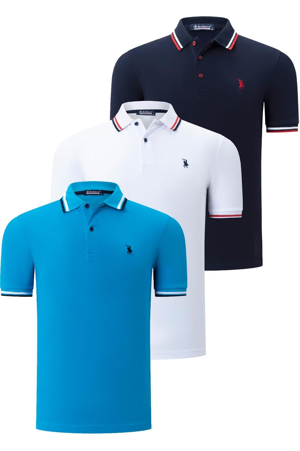 ÜÇLÜ SET T8594 DEWBERRY ERKEK T-SHIRT-LACİVERT-BEYAZ-MAVİ