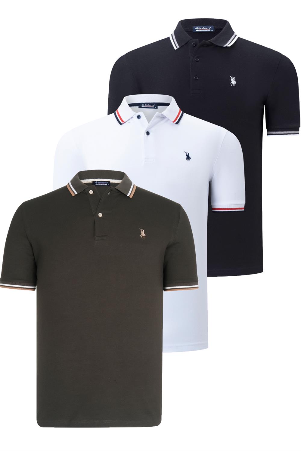 ÜÇLÜ SET T8594 DEWBERRY ERKEK T-SHIRT-SİYAH-BEYAZ-HAKİ