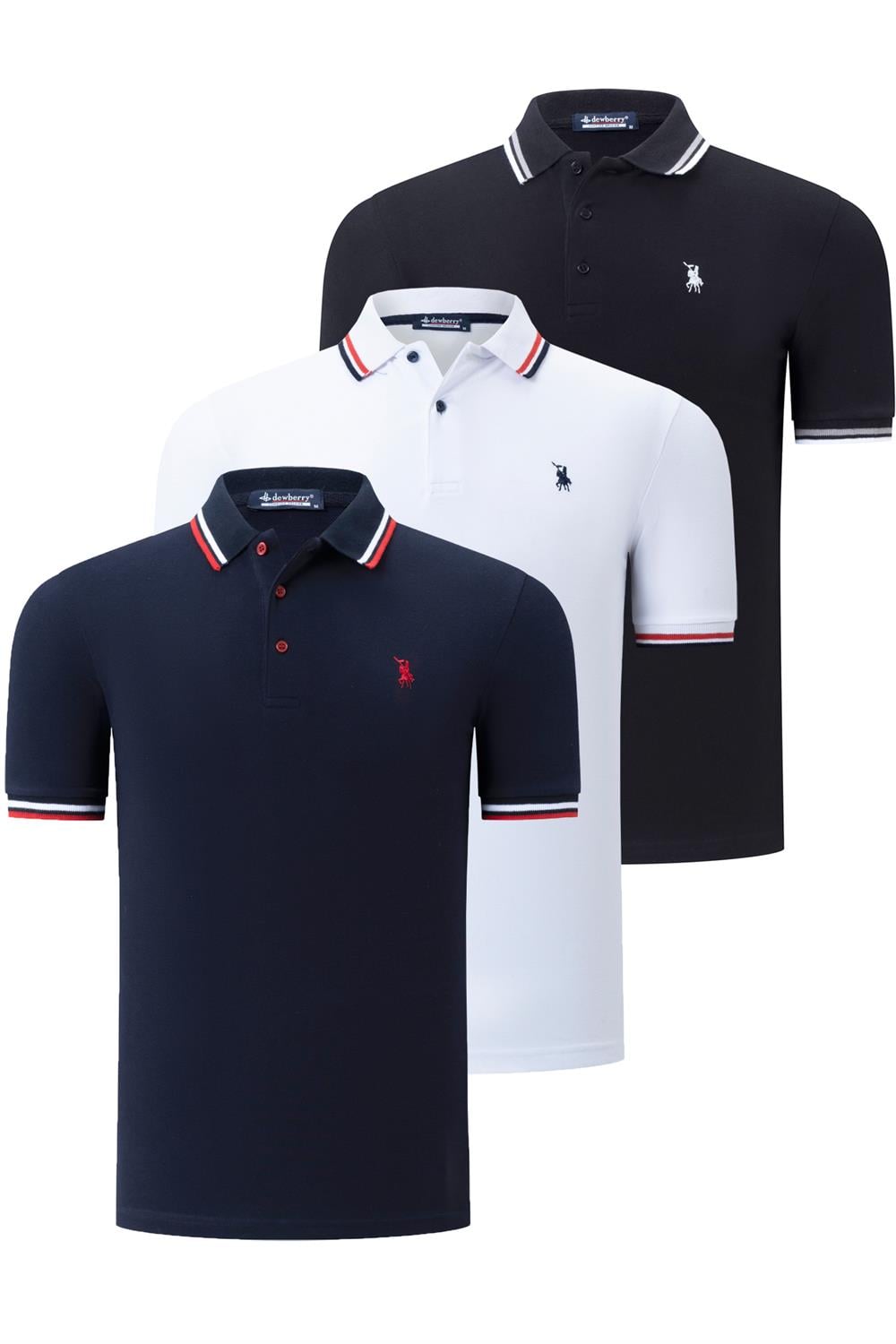 ÜÇLÜ SET T8594 DEWBERRY ERKEK T-SHIRT-SİYAH-BEYAZ-LACİVERT