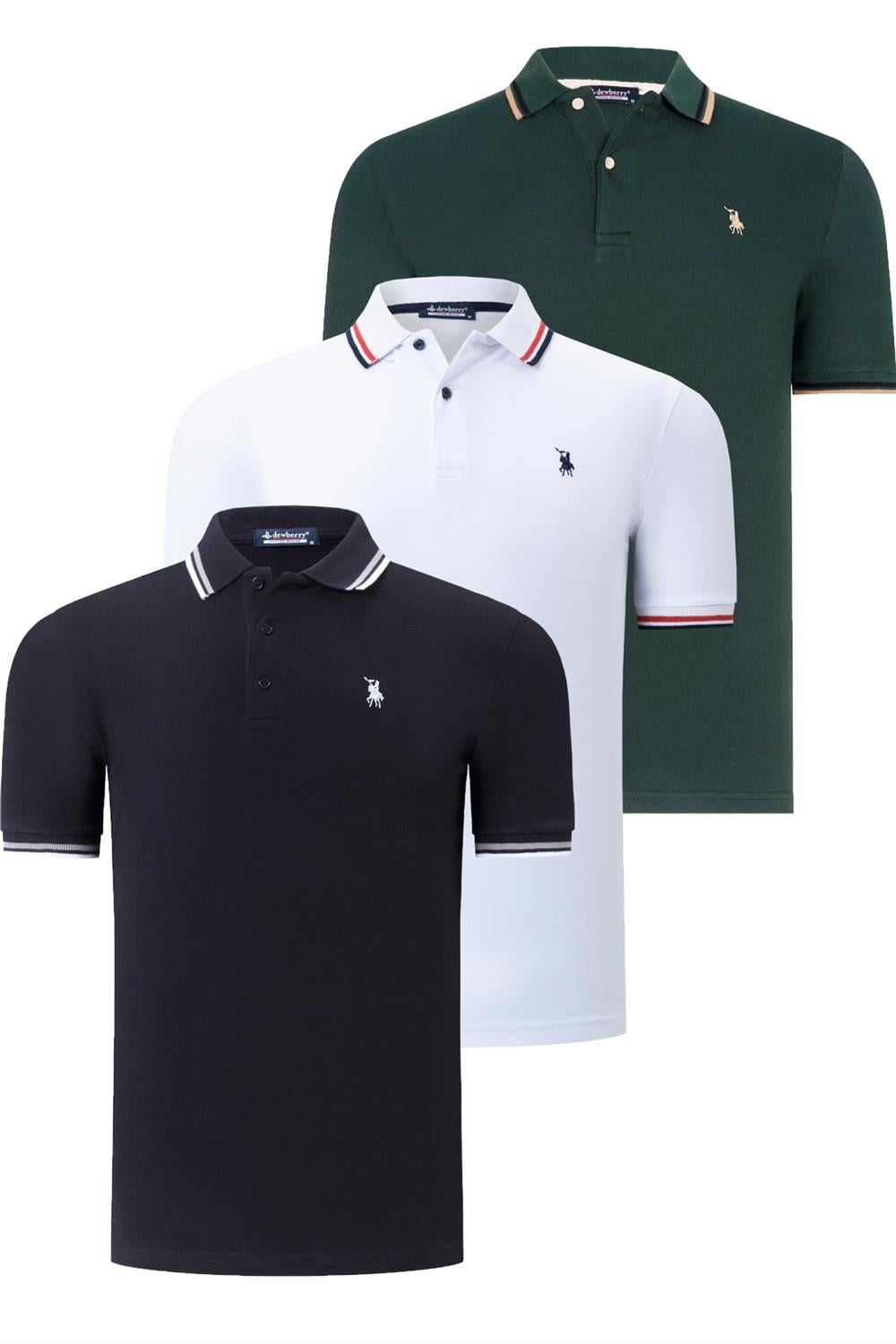 ÜÇLÜ SET T8594 DEWBERRY ERKEK T-SHIRT-SİYAH-BEYAZ-NEFTİ