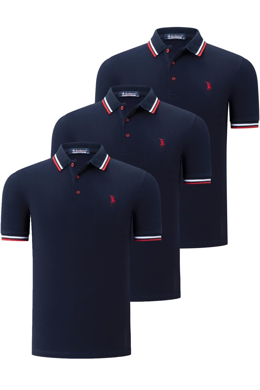 ÜÇLÜ SET T8594 DEWBERRY ERKEK T-SHIRT-LACİVERT-LACİVERT-LACİVERT