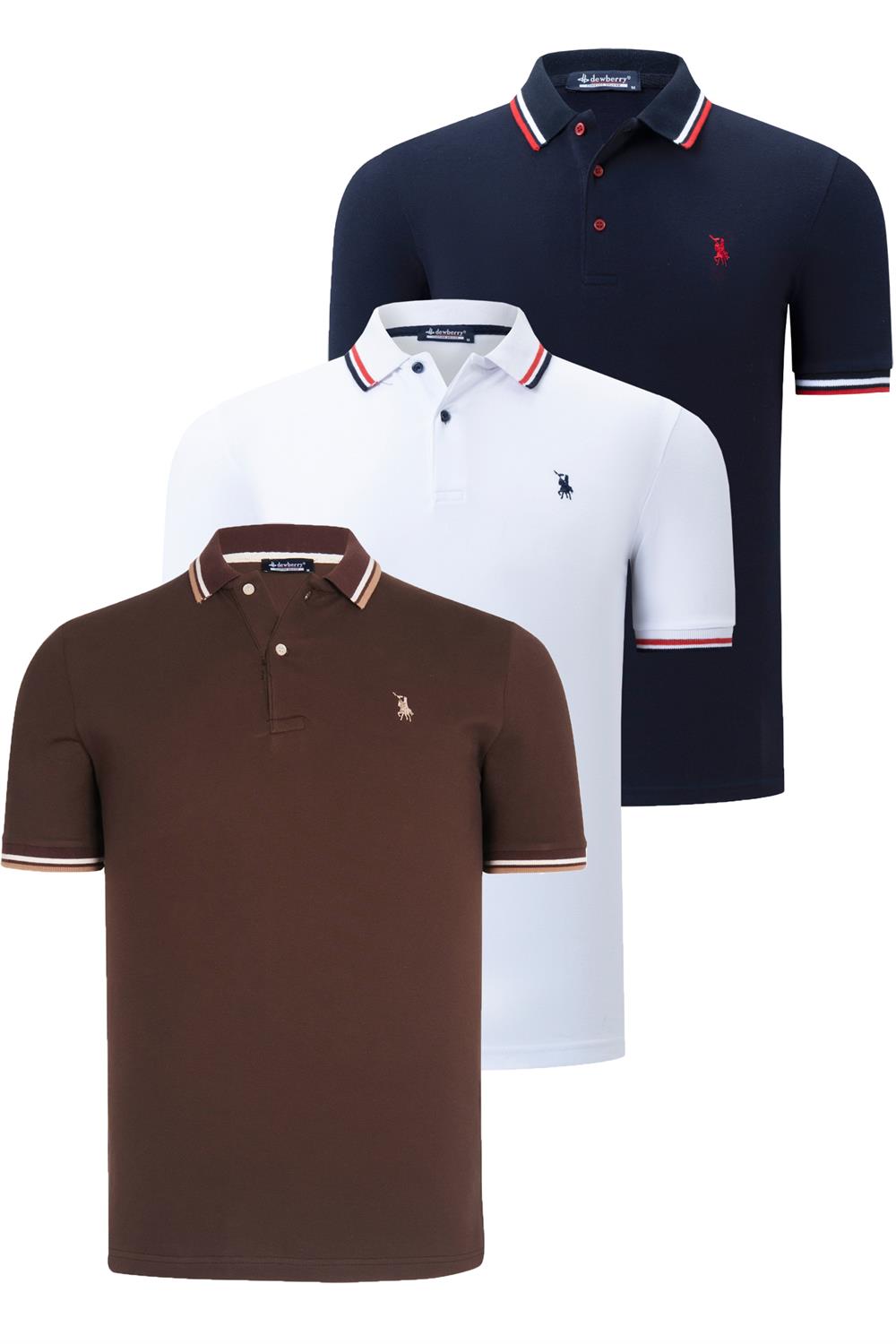 ÜÇLÜ SET T8594 DEWBERRY ERKEK T-SHIRT-LACİVERT-BEYAZ-KAHVE