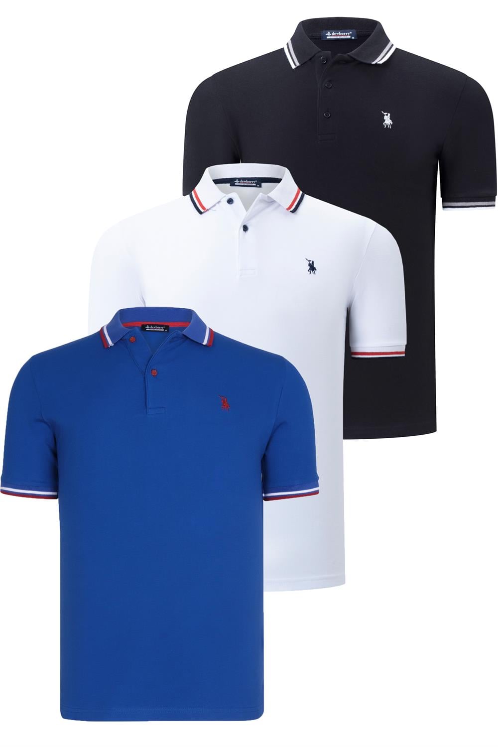 ÜÇLÜ SET T8594 DEWBERRY ERKEK T-SHIRT-SİYAH-BEYAZ-SAKS