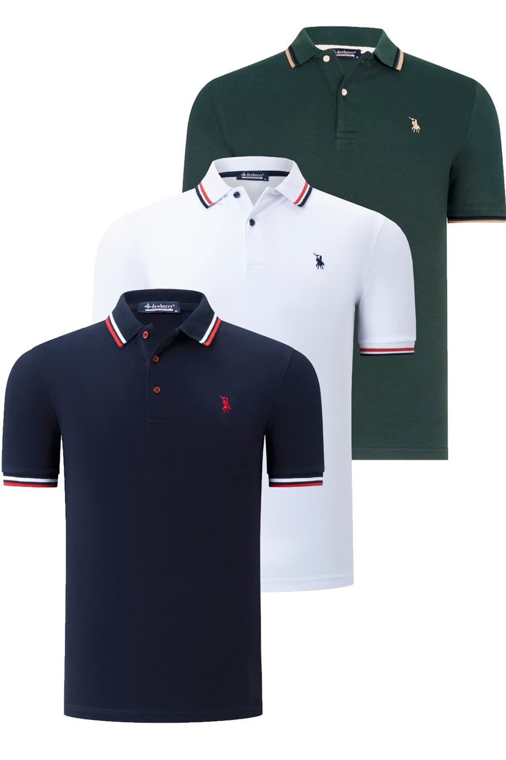 ÜÇLÜ SET T8594 DEWBERRY ERKEK T-SHIRT-LACİVERT-BEYAZ-NEFTİ