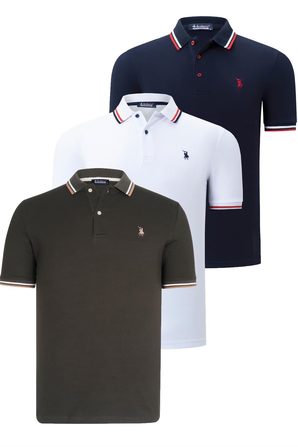 ÜÇLÜ SET T8594 DEWBERRY ERKEK T-SHIRT-LACİVERT-BEYAZ-HAKİ