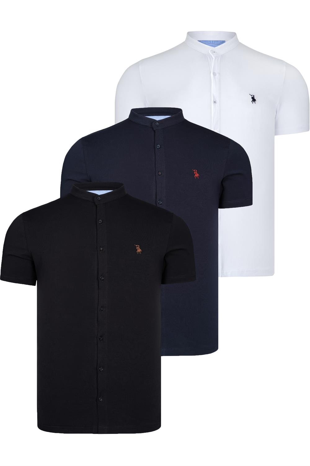 ÜÇLÜ SET T8597 DEWBERRY ERKEK GÖMLEK-SİYAH-BEYAZ-LACİVERT