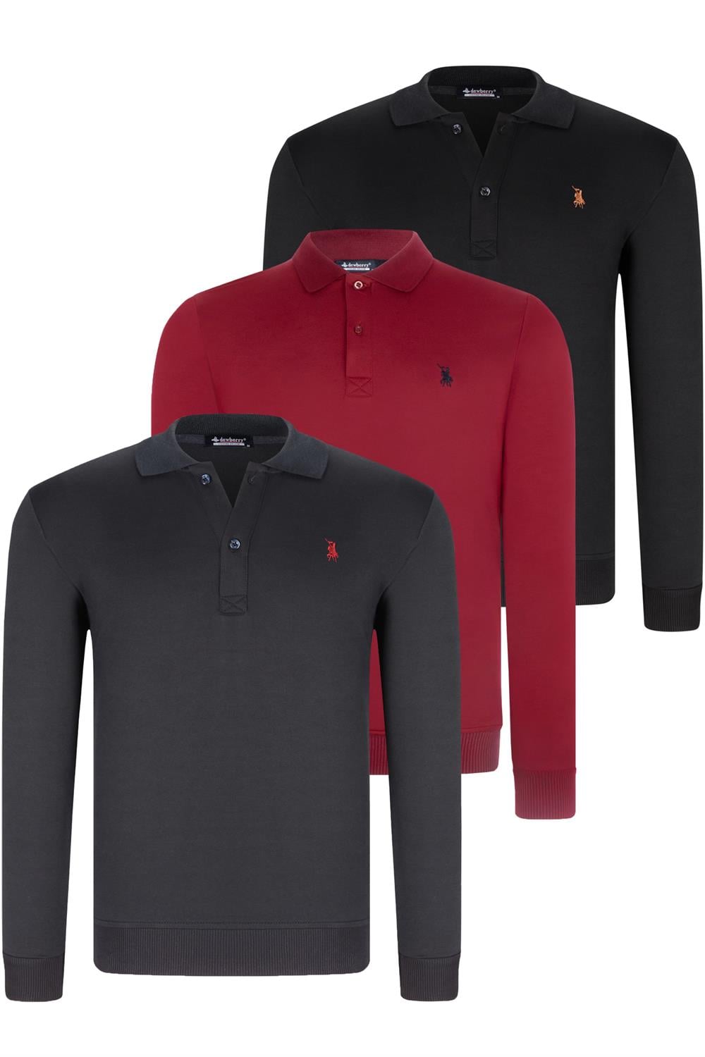 ÜÇLÜ SET V4007 DEWBERRY ERKEK SWEATSHIRT-SİYAH-LACİVERT-BORDO