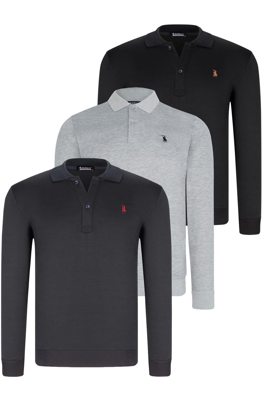ÜÇLÜ SET V4007 DEWBERRY ERKEK SWEATSHIRT-SİYAH-LACİVERT-GRİ