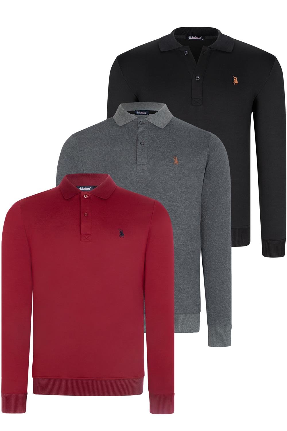 ÜÇLÜ SET V4007 DEWBERRY ERKEK SWEATSHIRT-SİYAH-ANTRASİT-BORDO