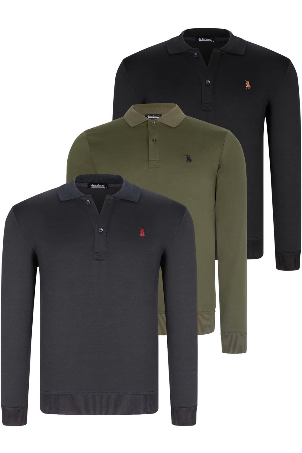 ÜÇLÜ SET V4007 DEWBERRY ERKEK SWEATSHIRT-SİYAH-LACİVERT-HAKİ
