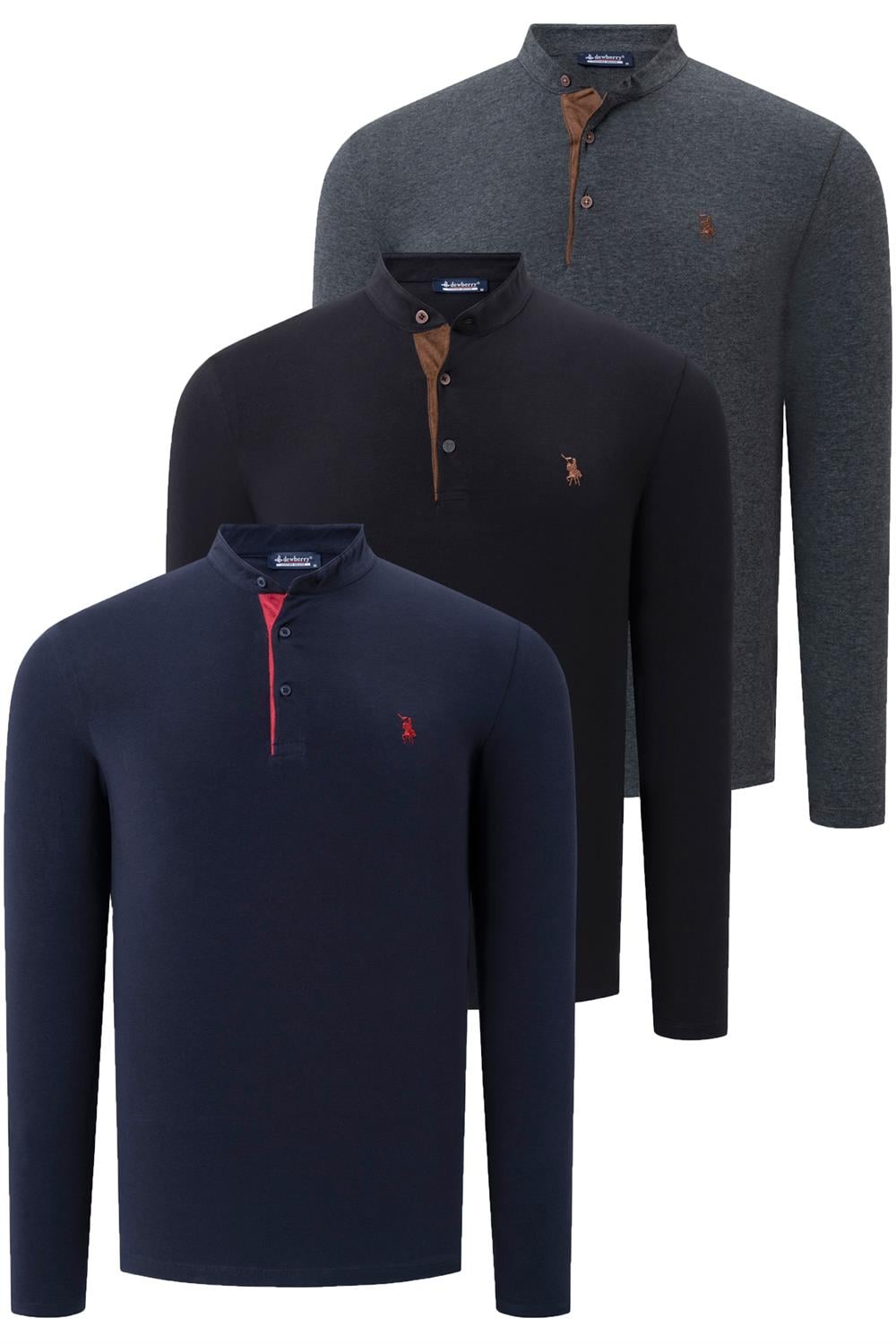 ÜÇLÜ SET V4009 DEWBERRY ERKEK SWEATSHIRT-SİYAH-LACİVERT-ANTRASİT