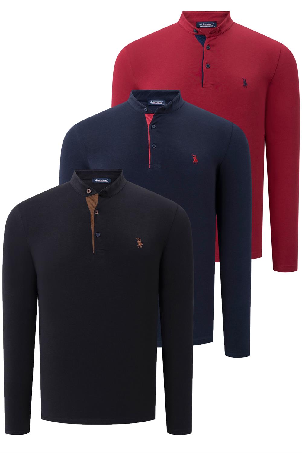 ÜÇLÜ SET V4009 DEWBERRY ERKEK SWEATSHIRT-SİYAH-LACİVERT-BORDO