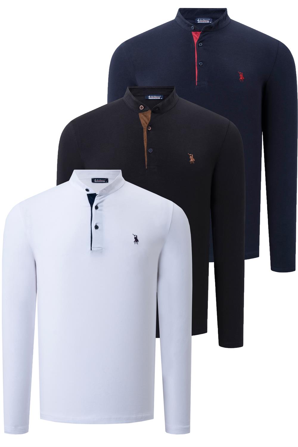 ÜÇLÜ SET V4009 DEWBERRY ERKEK SWEATSHIRT-SİYAH-BEYAZ-LACİVERT