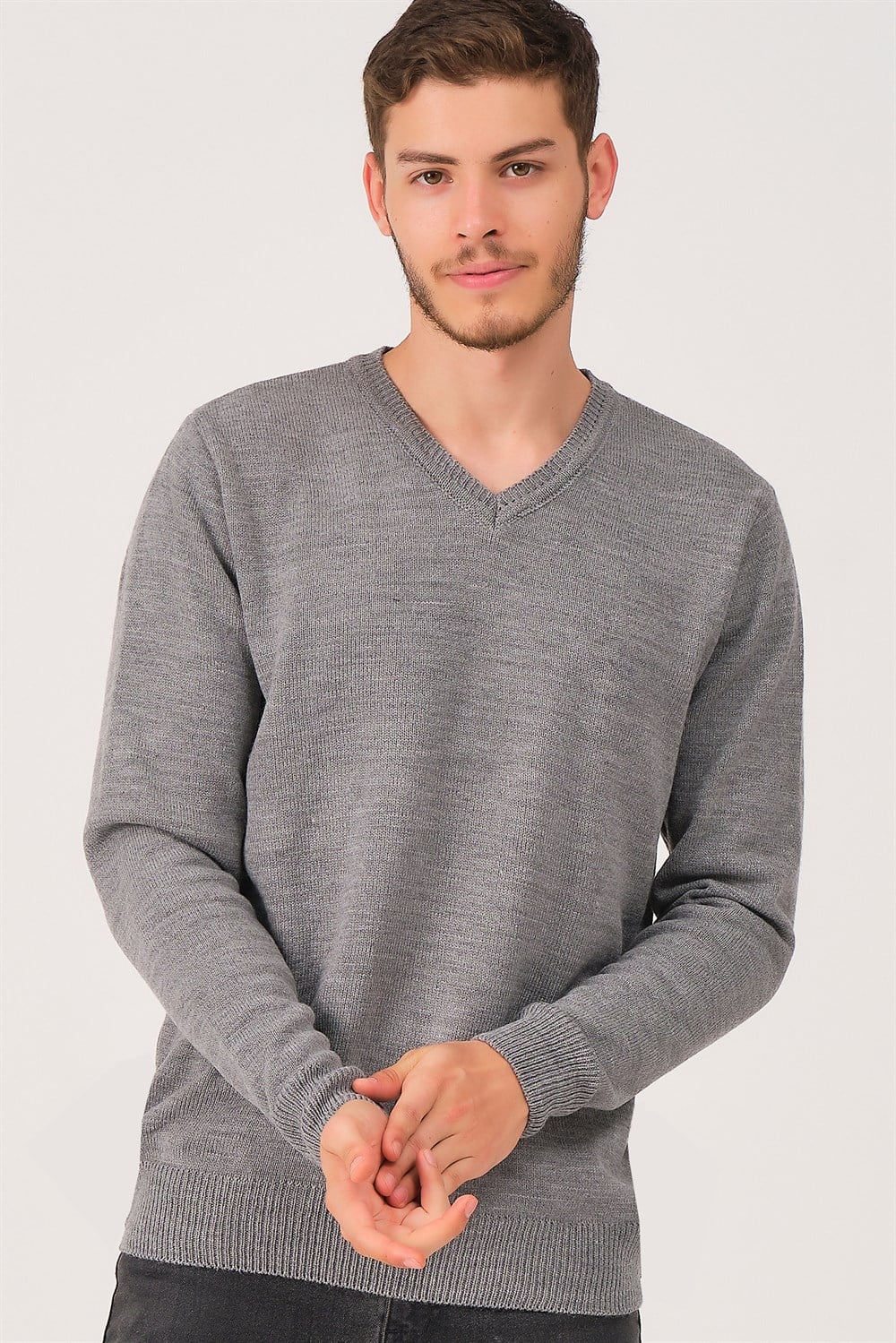 V0036 DEWBERRY ERKEK V-NECK KAZAK-GRİ