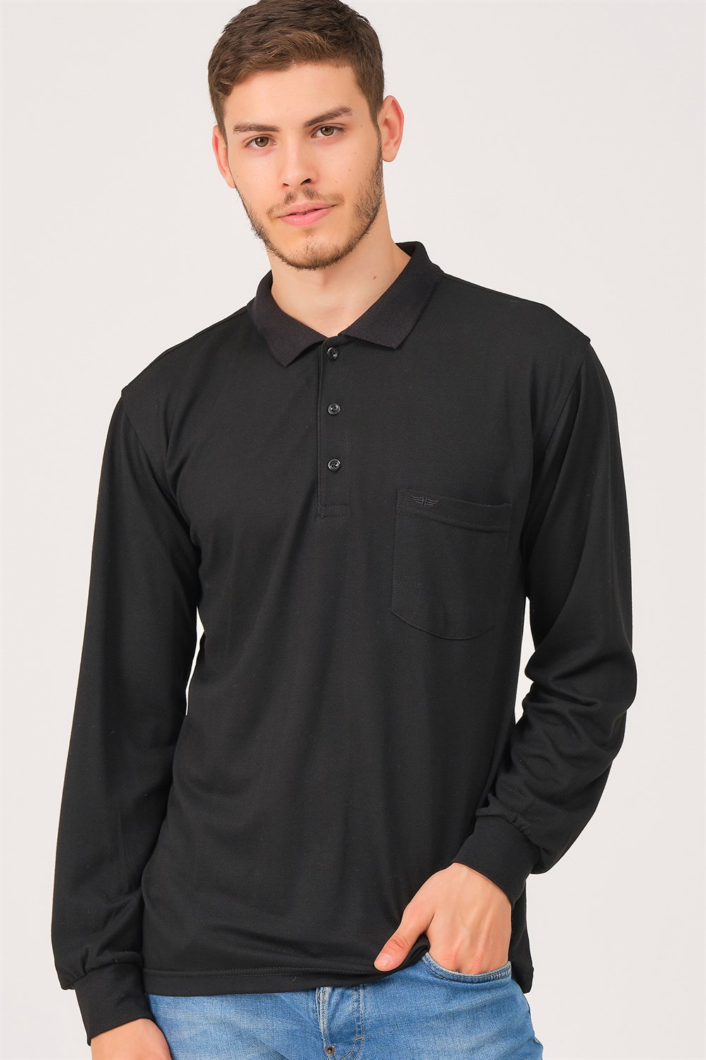 V1902 DEWBERRY ERKEK POLO SWEATSHIRT-SİYAH