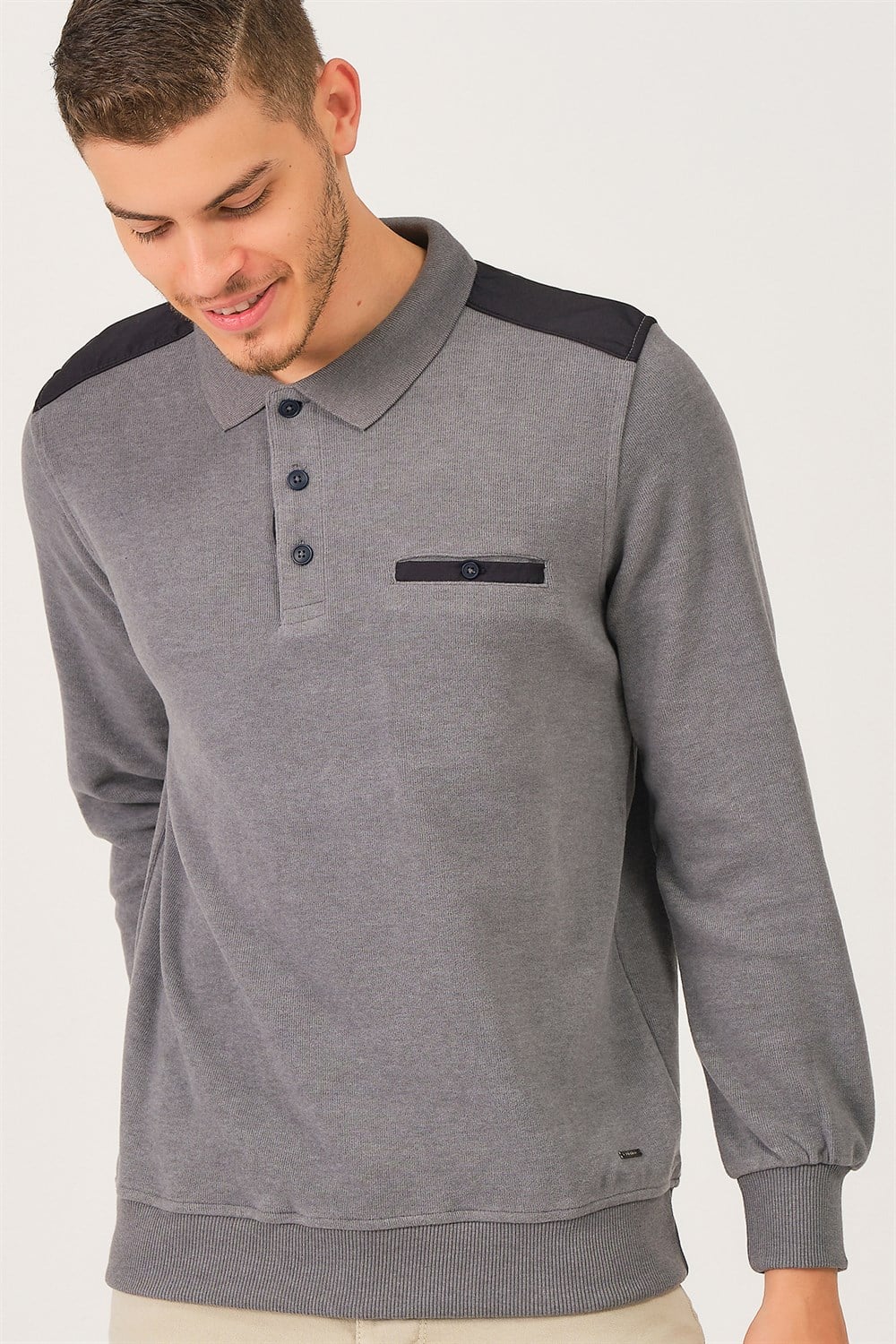 V2501 DEWBERRY DIO RISE POLO YAKA ERKEK SWEATSHIRT-FÜME
