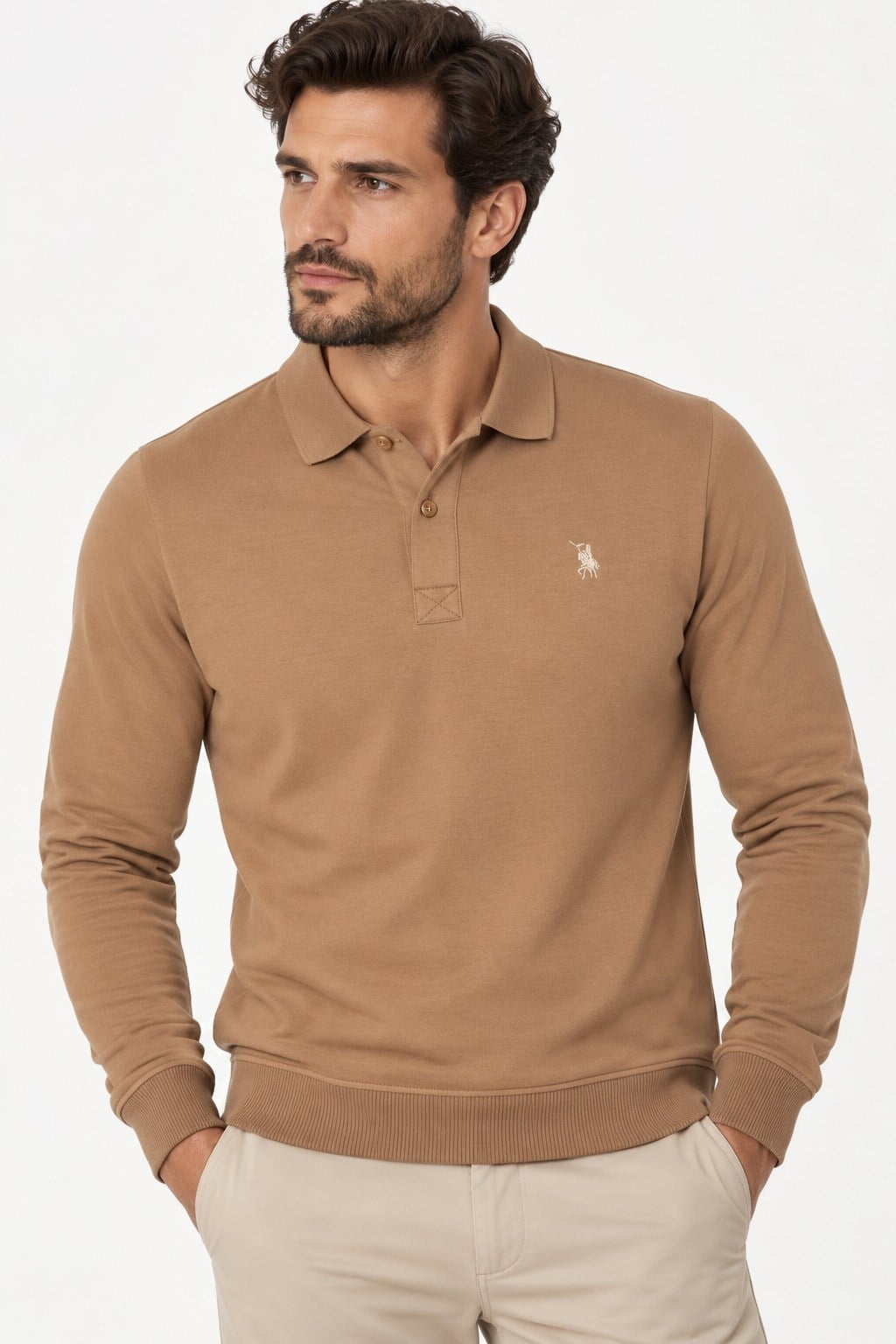 V9007 DEWBERRY ERKEK SWEATSHIRT-DÜZ CAMEL