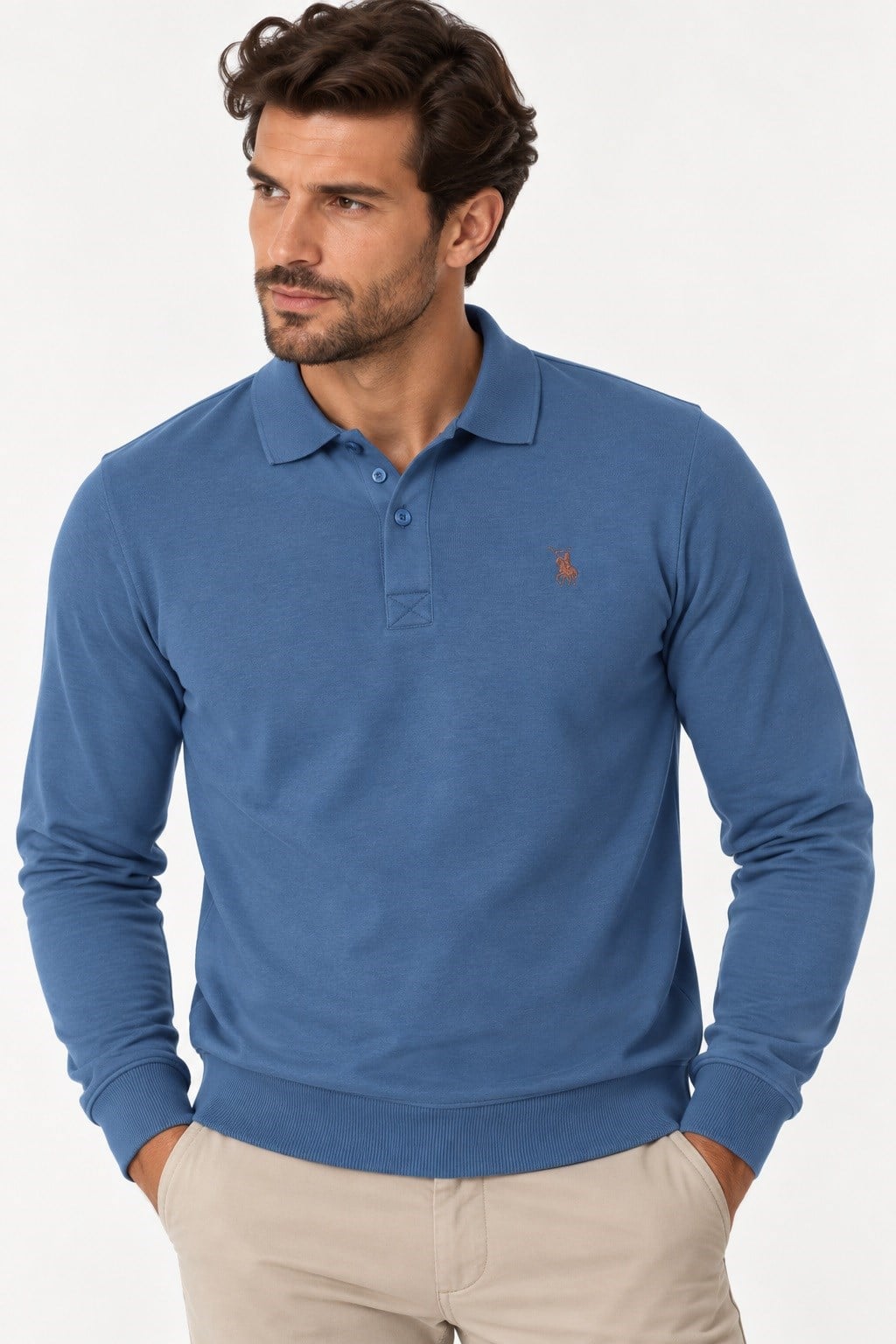 V9007 DEWBERRY ERKEK SWEATSHIRT-DÜZ İNDİGO