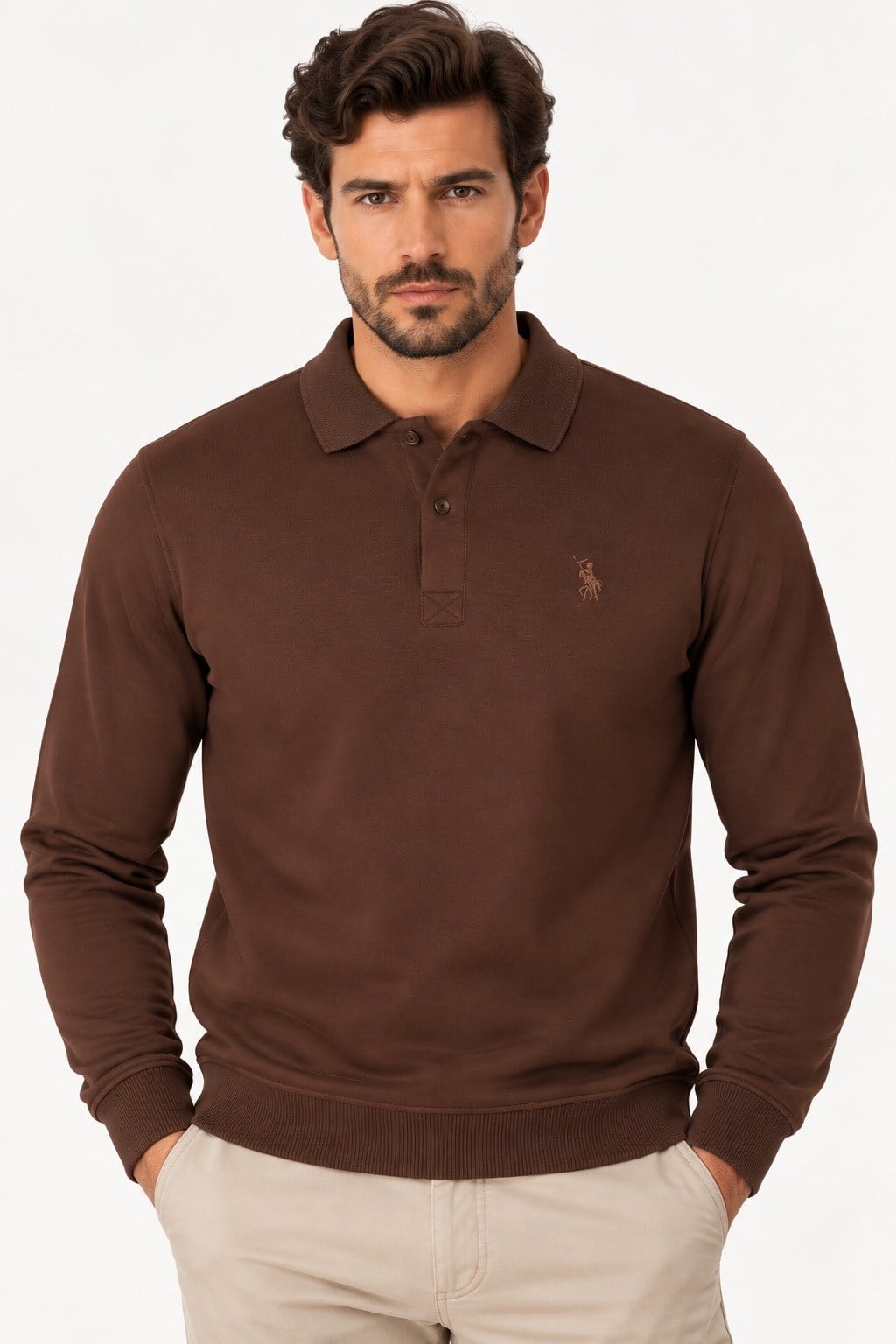 V9007 DEWBERRY ERKEK SWEATSHIRT-DÜZ KAHVE