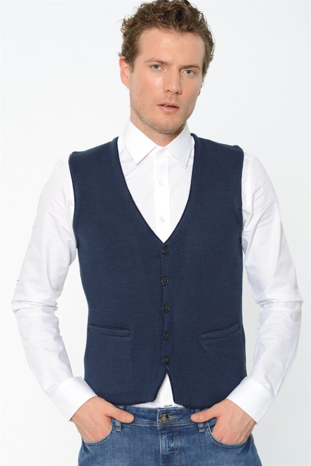 Y8610 DEWBERRY TRİKO YELEK-İNDİGO