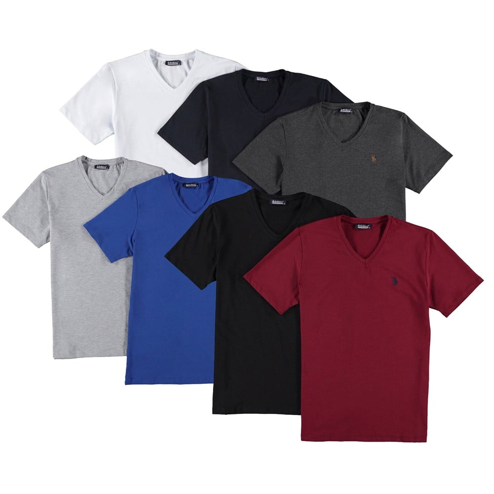 YEDİLİ SET T8568 DEWBERRY V YAKA ERKEK T-SHIRT-SİYAH-LACİVERT-BEYAZ-GRİ-SAKS-ANTRASİT-BORDO