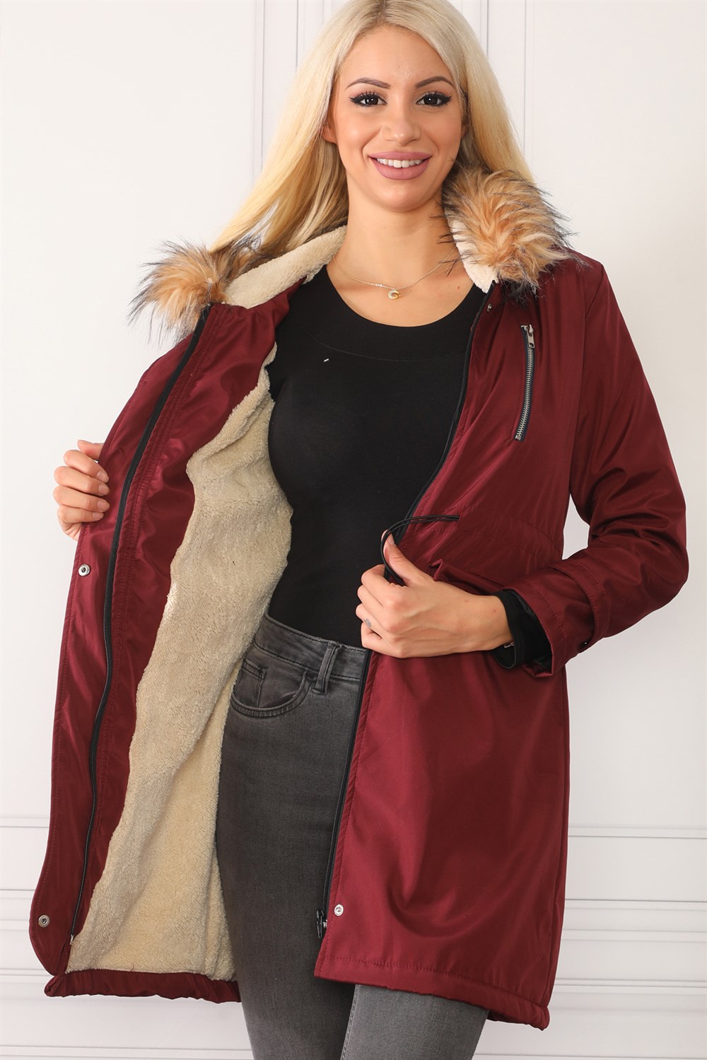 Z0090 DEWBERRY İÇİ KUZULU BAYAN MONT-BORDO
