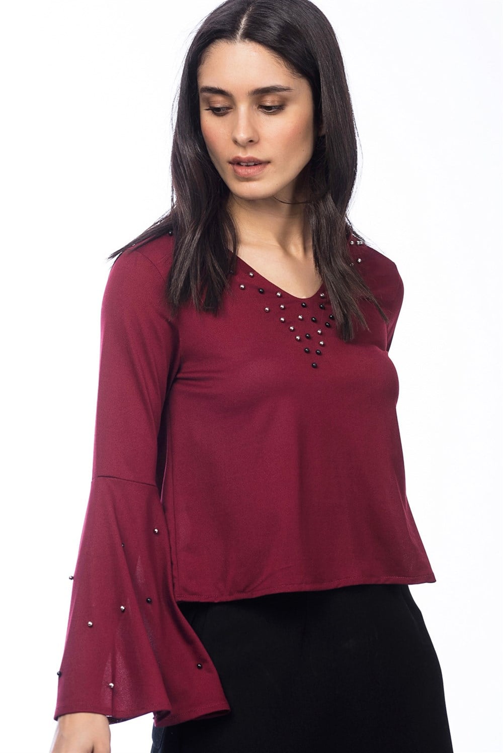 Z6215 DEWBERRY BAYAN BLUZ-BORDO