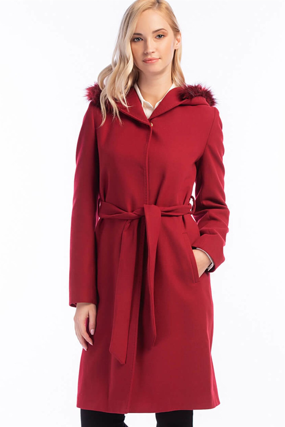 Z6509 DEWBERRY BAYAN PALTO-KIRMIZI