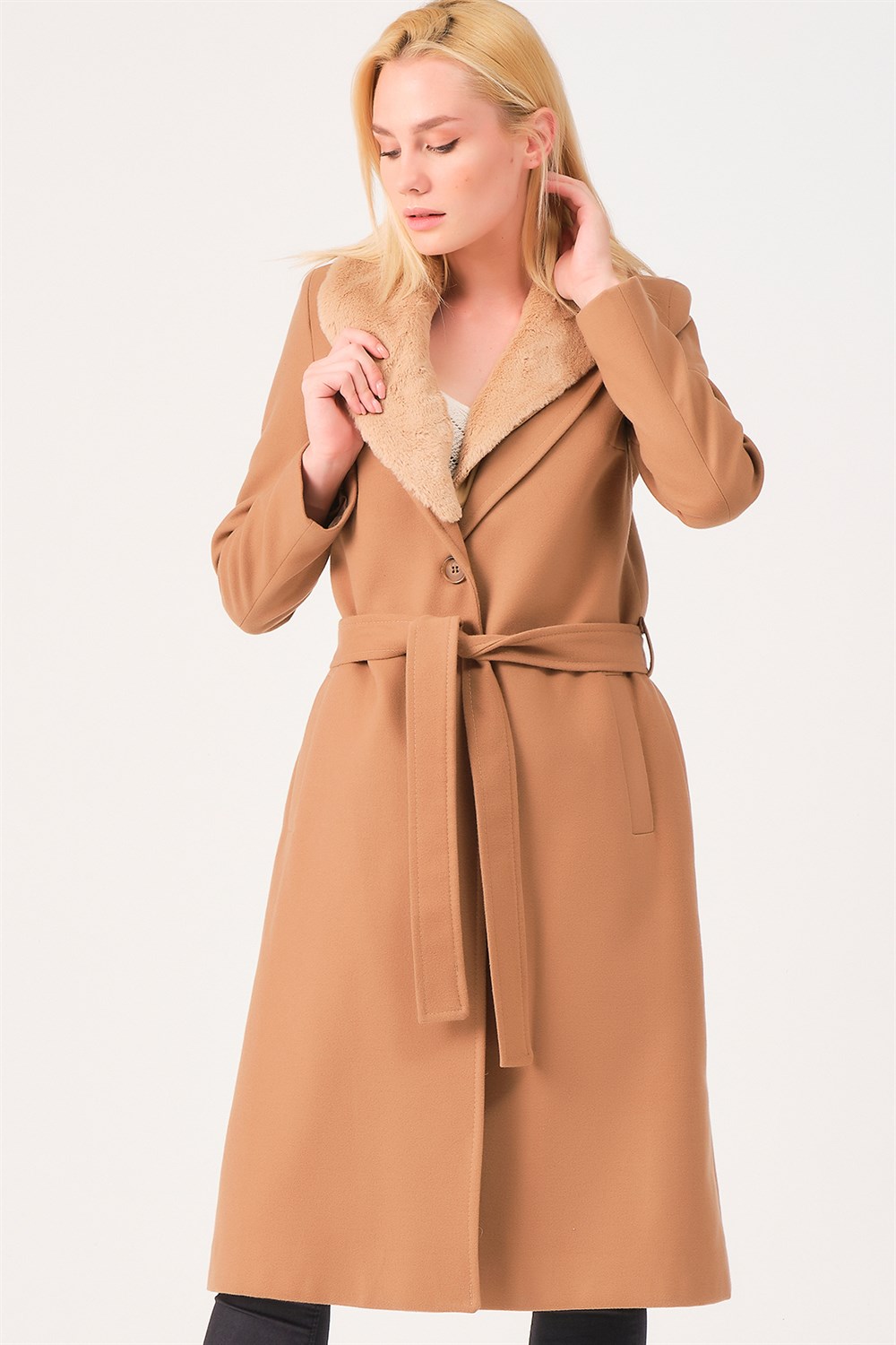 Z6671 DEWBERRY BAYAN PALTO-AÇIK CAMEL